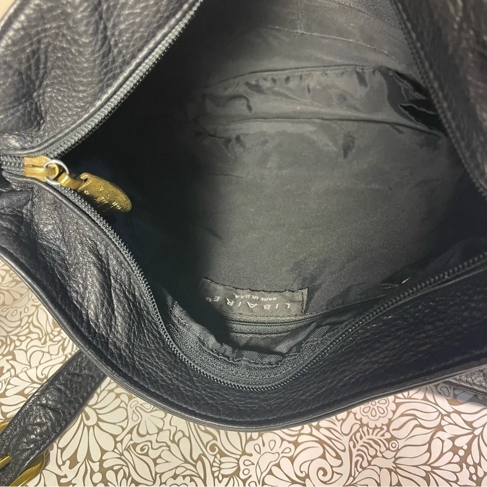 Vintage Libaire Black Leather Shoulder Bag Made in USA Pebbled Leather Purse